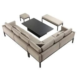 Calabasas Large Outdoor Fabric And Aluminium Corner Casual Dining Set With Rising Table, Taupe 18 Calabasas Large Outdoor Fabric And Aluminium Corner Casual Dining Set With Rising Table, Taupe -Daals Store OD DINE 1027 TAUPE WB4