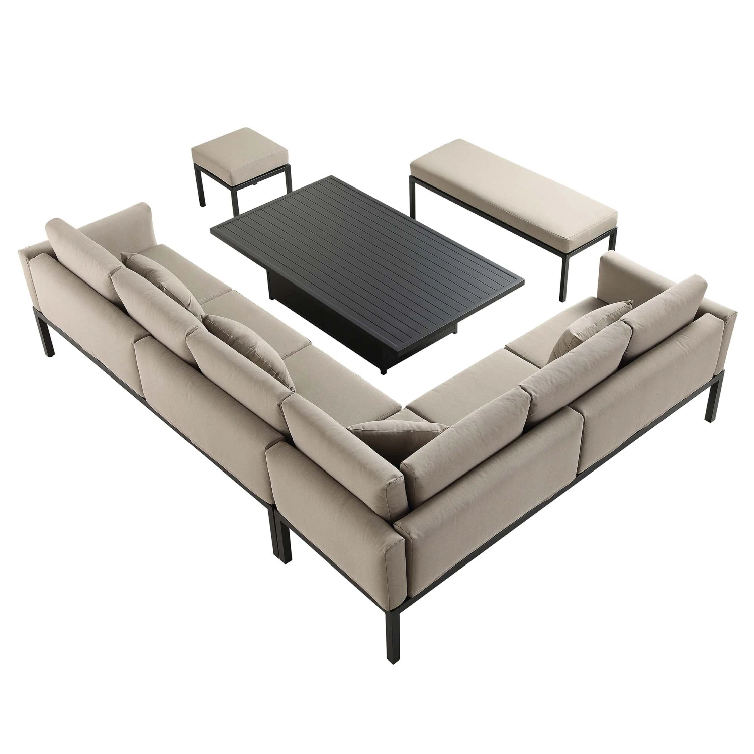 Calabasas Large Outdoor Fabric And Aluminium Corner Casual Dining Set With Rising Table, Taupe 7 Calabasas Large Outdoor Fabric And Aluminium Corner Casual Dining Set With Rising Table, Taupe - Image 7