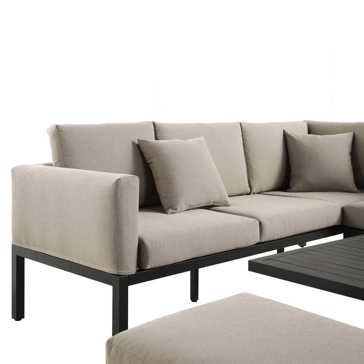 Calabasas Large Outdoor Fabric And Aluminium Corner Casual Dining Set With Rising Table, Taupe 9 Calabasas Large Outdoor Fabric And Aluminium Corner Casual Dining Set With Rising Table, Taupe - Image 9