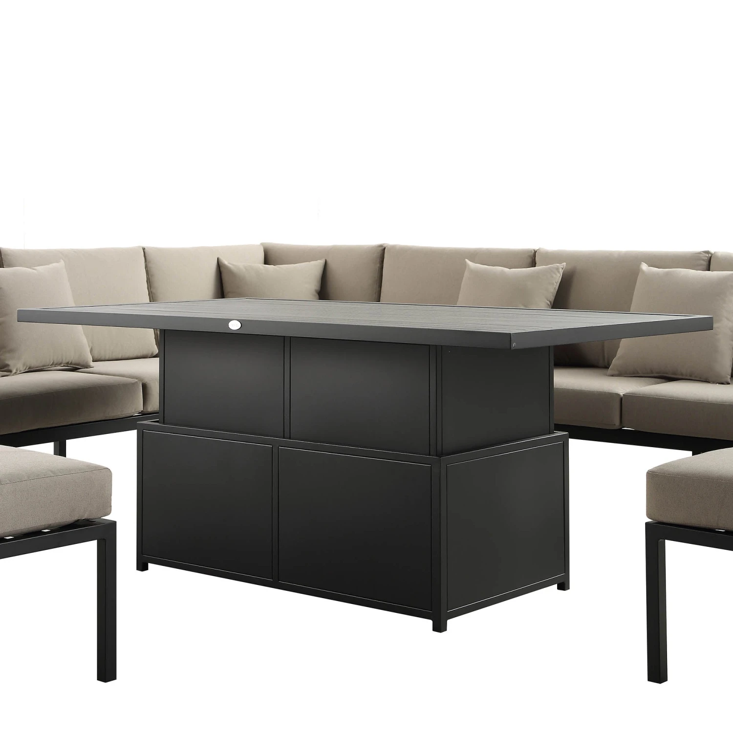 Calabasas Large Outdoor Fabric And Aluminium Corner Casual Dining Set With Rising Table, Taupe 10 Calabasas Large Outdoor Fabric And Aluminium Corner Casual Dining Set With Rising Table, Taupe - Image 10