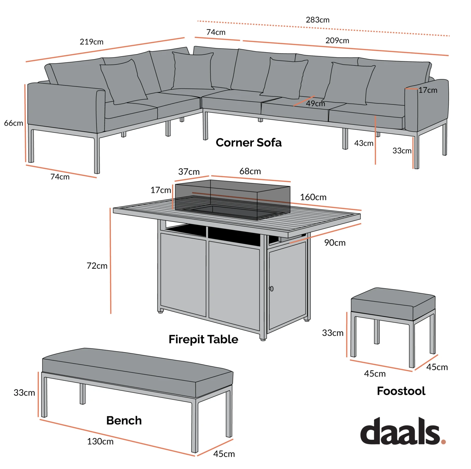 Calabasas Large Outdoor Fabric And Aluminium Corner Casual Dining Set With Firepit Table, Dark Grey 6 Calabasas Large Outdoor Fabric And Aluminium Corner Casual Dining Set With Firepit Table, Dark Grey - Image 6
