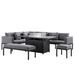 Calabasas Large Outdoor Fabric And Aluminium Corner Casual Dining Set With Firepit Table, Dark Grey 20 Calabasas Large Outdoor Fabric And Aluminium Corner Casual Dining Set With Firepit Table, Dark Grey -Daals Store OD DINE 1028 DARKGREY WB1