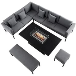 Calabasas Large Outdoor Fabric And Aluminium Corner Casual Dining Set With Firepit Table, Dark Grey 21 Calabasas Large Outdoor Fabric And Aluminium Corner Casual Dining Set With Firepit Table, Dark Grey -Daals Store OD DINE 1028 DARKGREY WB2