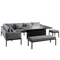 Calabasas Large Outdoor Fabric And Aluminium Corner Casual Dining Set With Firepit Table, Dark Grey 24 Calabasas Large Outdoor Fabric And Aluminium Corner Casual Dining Set With Firepit Table, Dark Grey -Daals Store OD DINE 1028 DARKGREY WB4
