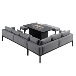 Calabasas Large Outdoor Fabric And Aluminium Corner Casual Dining Set With Firepit Table, Dark Grey 25 Calabasas Large Outdoor Fabric And Aluminium Corner Casual Dining Set With Firepit Table, Dark Grey -Daals Store OD DINE 1028 DARKGREY WB5