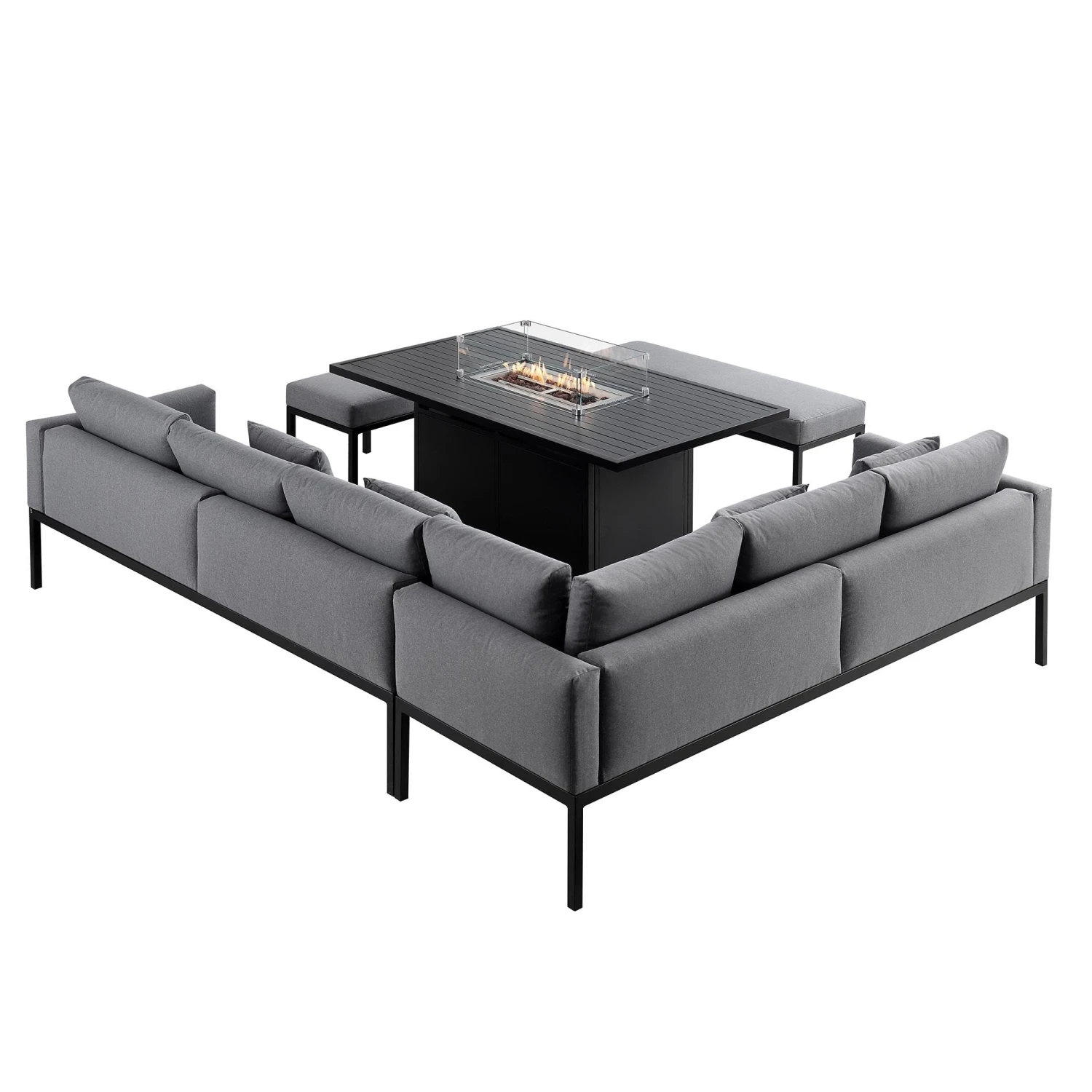 Calabasas Large Outdoor Fabric And Aluminium Corner Casual Dining Set With Firepit Table, Dark Grey 9 Calabasas Large Outdoor Fabric And Aluminium Corner Casual Dining Set With Firepit Table, Dark Grey - Image 9