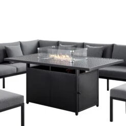 Calabasas Large Outdoor Fabric And Aluminium Corner Casual Dining Set With Firepit Table, Dark Grey 26 Calabasas Large Outdoor Fabric And Aluminium Corner Casual Dining Set With Firepit Table, Dark Grey -Daals Store OD DINE 1028 DARKGREY detail1