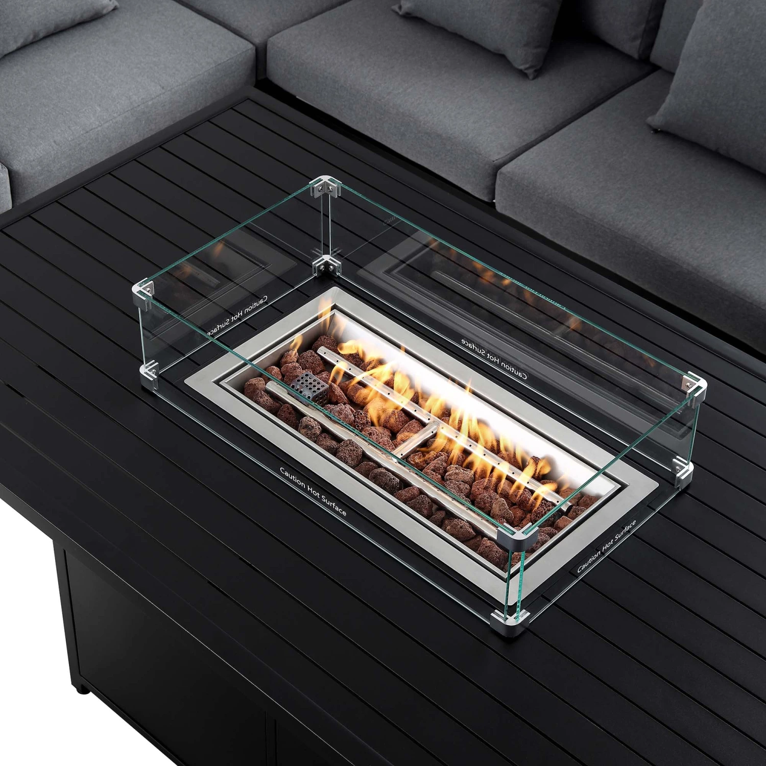 Calabasas Large Outdoor Fabric And Aluminium Corner Casual Dining Set With Firepit Table, Dark Grey 11 Calabasas Large Outdoor Fabric And Aluminium Corner Casual Dining Set With Firepit Table, Dark Grey - Image 11