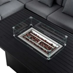 Calabasas Large Outdoor Fabric And Aluminium Corner Casual Dining Set With Firepit Table, Dark Grey 28 Calabasas Large Outdoor Fabric And Aluminium Corner Casual Dining Set With Firepit Table, Dark Grey -Daals Store OD DINE 1028 DARKGREY detail3