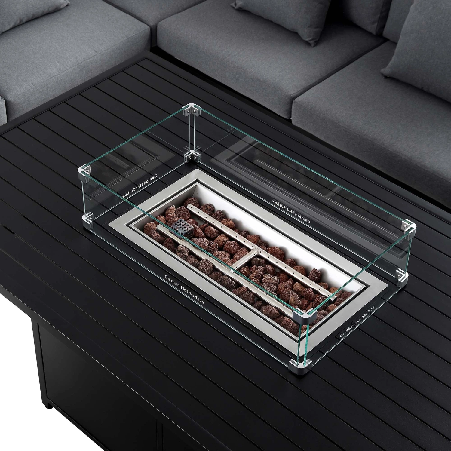 Calabasas Large Outdoor Fabric And Aluminium Corner Casual Dining Set With Firepit Table, Dark Grey 12 Calabasas Large Outdoor Fabric And Aluminium Corner Casual Dining Set With Firepit Table, Dark Grey - Image 12