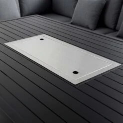 Calabasas Large Outdoor Fabric And Aluminium Corner Casual Dining Set With Firepit Table, Dark Grey 29 Calabasas Large Outdoor Fabric And Aluminium Corner Casual Dining Set With Firepit Table, Dark Grey -Daals Store OD DINE 1028 DARKGREY detail4