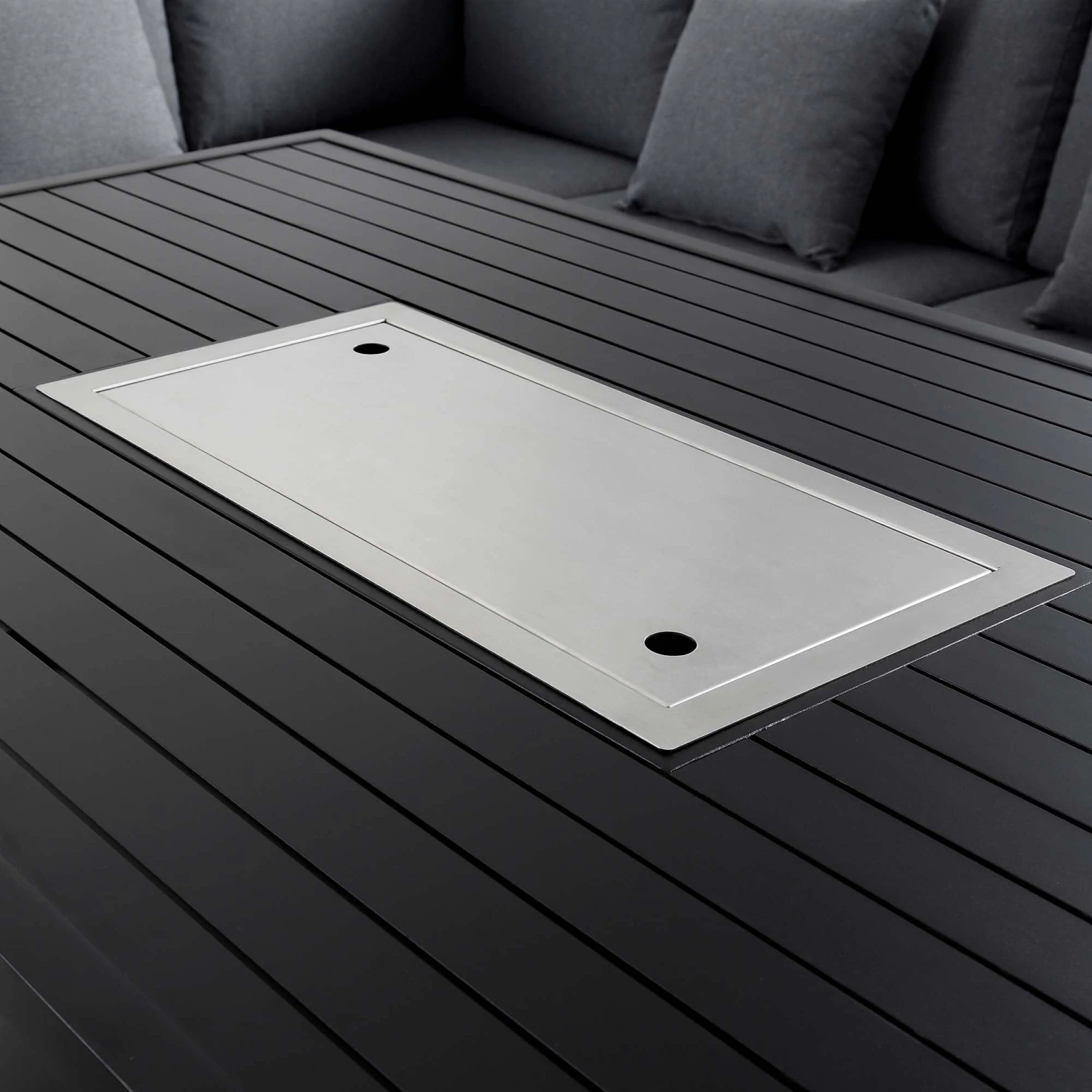 Calabasas Large Outdoor Fabric And Aluminium Corner Casual Dining Set With Firepit Table, Dark Grey 13 Calabasas Large Outdoor Fabric And Aluminium Corner Casual Dining Set With Firepit Table, Dark Grey - Image 13