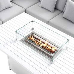 Calabasas Large Outdoor Fabric And Aluminium Corner Casual Dining Set With Firepit Table, Light Grey -Daals Store OD DINE 1028 LIGHTGREY detail2