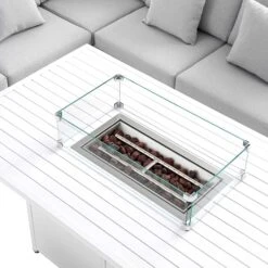 Calabasas Large Outdoor Fabric And Aluminium Corner Casual Dining Set With Firepit Table, Light Grey -Daals Store OD DINE 1028 LIGHTGREY detail3