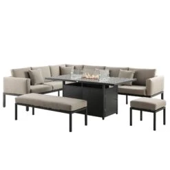 Calabasas Large Outdoor Fabric And Aluminium Corner Casual Dining Set With Firepit Table, Taupe 12 Calabasas Large Outdoor Fabric And Aluminium Corner Casual Dining Set With Firepit Table, Taupe -Daals Store OD DINE 1028 TAUPE WB1