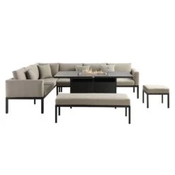 Calabasas Large Outdoor Fabric And Aluminium Corner Casual Dining Set With Firepit Table, Taupe 15 Calabasas Large Outdoor Fabric And Aluminium Corner Casual Dining Set With Firepit Table, Taupe -Daals Store OD DINE 1028 TAUPE WB3