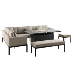 Calabasas Large Outdoor Fabric And Aluminium Corner Casual Dining Set With Firepit Table, Taupe 16 Calabasas Large Outdoor Fabric And Aluminium Corner Casual Dining Set With Firepit Table, Taupe -Daals Store OD DINE 1028 TAUPE WB4