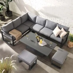 Albany Aluminium Large Corner Casual Dining Set With Rising Table, Grey 17 Albany Aluminium Large Corner Casual Dining Set With Rising Table, Grey -Daals Store OD DINE 1045 GREY scene3