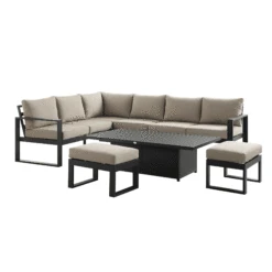 Albany Aluminium Large Corner Casual Dining Set With Rising Table, Taupe -Daals Store OD DINE 1045 TAUPE GIF