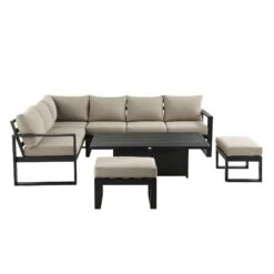 Albany Aluminium Large Corner Casual Dining Set With Rising Table, Taupe -Daals Store OD DINE 1045 TAUPE WB3