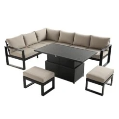 Albany Aluminium Large Corner Casual Dining Set With Rising Table, Taupe -Daals Store OD DINE 1045 TAUPE WB4