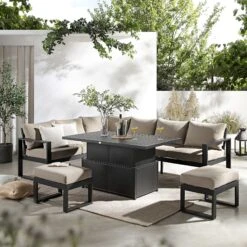 Albany Aluminium Large Corner Casual Dining Set With Rising Table, Taupe