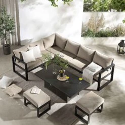 Albany Aluminium Large Corner Casual Dining Set With Rising Table, Taupe -Daals Store OD DINE 1045 TAUPE scene3