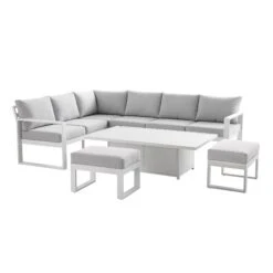 Albany White Aluminium Large Corner Dining Set with Adjustable Rising Table & Grey Cushions -Daals Store OD DINE 1045 WHITE WB1