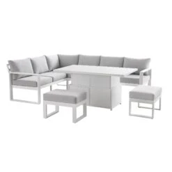 Albany White Aluminium Large Corner Dining Set with Adjustable Rising Table & Grey Cushions -Daals Store OD DINE 1045 WHITE WB2
