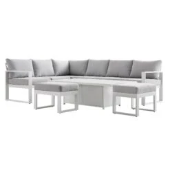 Albany White Aluminium Large Corner Dining Set with Adjustable Rising Table & Grey Cushions -Daals Store OD DINE 1045 WHITE WB4