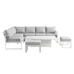 Albany White Aluminium Large Corner Dining Set with Adjustable Rising Table & Grey Cushions -Daals Store OD DINE 1045 WHITE WB6