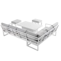 Albany White Aluminium Large Corner Dining Set with Adjustable Rising Table & Grey Cushions -Daals Store OD DINE 1045 WHITE WB7