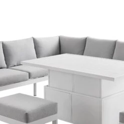 Albany White Aluminium Large Corner Dining Set with Adjustable Rising Table & Grey Cushions -Daals Store OD DINE 1045 WHITE detail1