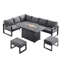 Albany Aluminium Large Corner Casual Dining Set With Firepit Table, Grey 23 Albany Aluminium Large Corner Casual Dining Set With Firepit Table, Grey -Daals Store OD DINE 1046 GREY WB1