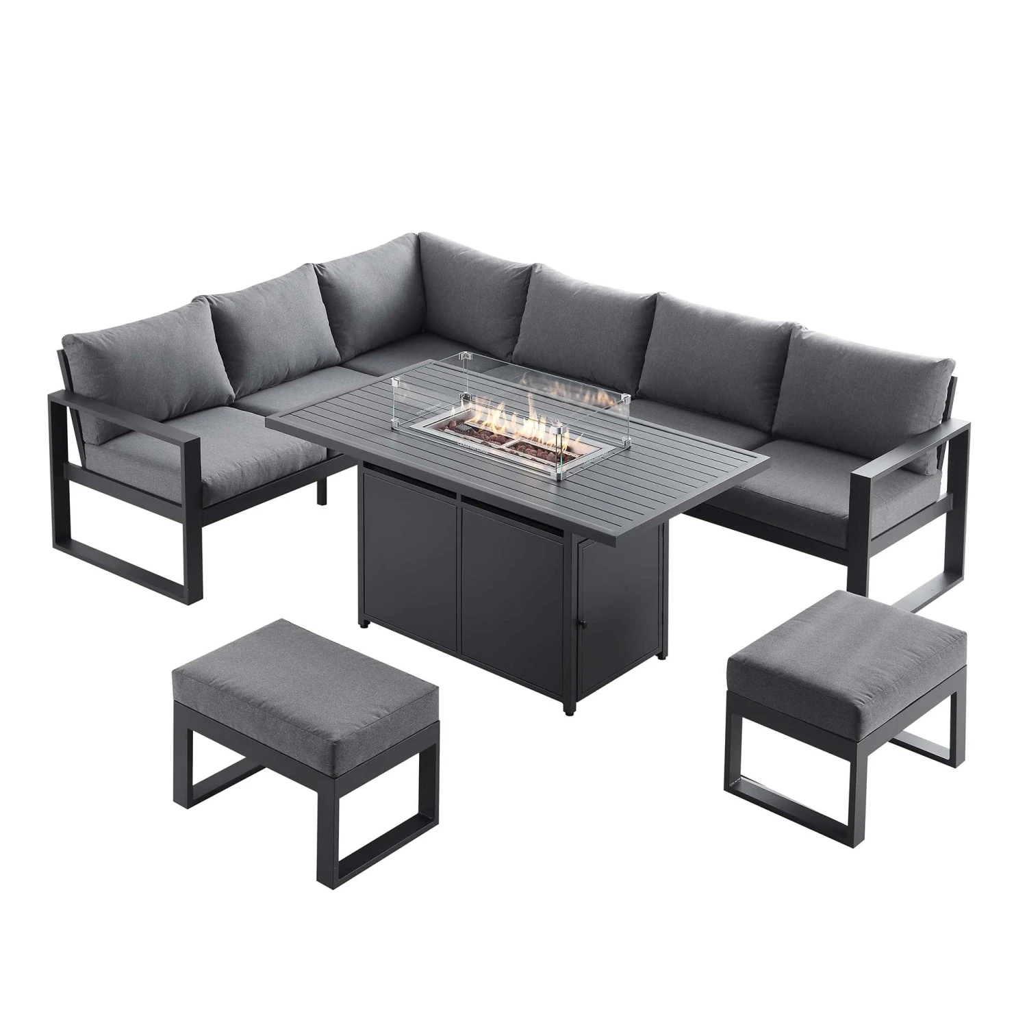 Albany Aluminium Large Corner Casual Dining Set With Firepit Table, Grey 5 Albany Aluminium Large Corner Casual Dining Set With Firepit Table, Grey - Image 5