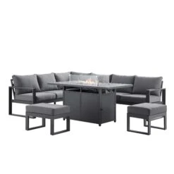 Albany Aluminium Large Corner Casual Dining Set With Firepit Table, Grey 26 Albany Aluminium Large Corner Casual Dining Set With Firepit Table, Grey -Daals Store OD DINE 1046 GREY WB3