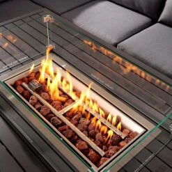 Albany Aluminium Large Corner Casual Dining Set With Firepit Table, Grey 22 Albany Aluminium Large Corner Casual Dining Set With Firepit Table, Grey -Daals Store OD DINE 1046 GREY scene3