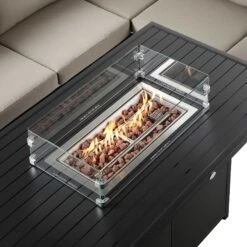 Albany Large Corner Aluminium Dining Set with Firepit Table – Taupe & Matte Black Garden Lounge Set -Daals Store OD DINE 1046 TAUPE detail3