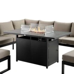 Albany Large Corner Aluminium Dining Set with Firepit Table – Taupe & Matte Black Garden Lounge Set -Daals Store OD DINE 1046 TAUPE detail5