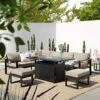 Albany Aluminium Large Corner Casual Dining Set With Firepit Table, Taupe -Daals Store OD DINE 1046 TAUPE main