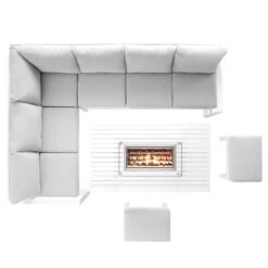 Albany Aluminium Large Corner Casual Dining Set With Firepit Table, White -Daals Store OD DINE 1046 WHITE WB2