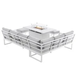 Albany Aluminium Large Corner Casual Dining Set With Firepit Table, White -Daals Store OD DINE 1046 WHITE WB5