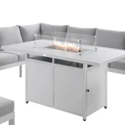 Albany Aluminium Large Corner Casual Dining Set With Firepit Table, White -Daals Store OD DINE 1046 WHITE detail3