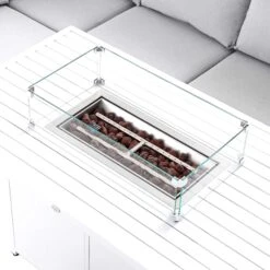 Albany Aluminium Large Corner Casual Dining Set With Firepit Table, White -Daals Store OD DINE 1046 WHITE detail6