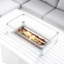 Albany Aluminium Large Corner Casual Dining Set With Firepit Table, White -Daals Store OD DINE 1046 WHITE detail8