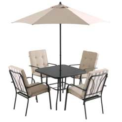 Champneys 4 Seater Steel And Fabric Outdoor Patio Dining Set With Parasol, Taupe 16 Champneys 4 Seater Steel And Fabric Outdoor Patio Dining Set With Parasol, Taupe -Daals Store OD DINE 1048 BEIGE GIF