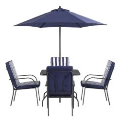 Champneys 4-Seater Steel And Fabric Outdoor Patio Dining Set With Parasol, Navy Blue -Daals Store OD DINE 1048 BLUE WB4
