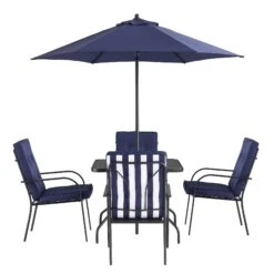 Champneys 4-Seater Steel And Fabric Outdoor Patio Dining Set With Parasol, Navy Blue -Daals Store OD DINE 1048 BLUE WB5