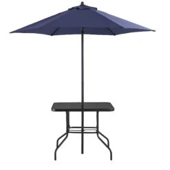 Champneys 4-Seater Steel And Fabric Outdoor Patio Dining Set With Parasol, Navy Blue -Daals Store OD DINE 1048 BLUE WB6