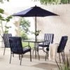 Champneys 4-Seater Steel And Fabric Outdoor Patio Dining Set With Parasol, Navy Blue -Daals Store OD DINE 1048 BLUE main